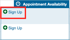Office hour block on calendar with Sign Up button highlighted