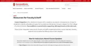 Screenshot of the SuccessWorks "Resources for Faculty & Staff" page.